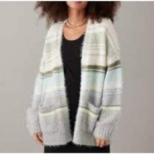 American Eagle Oversized Cozy Knit Striped Open Front Cardigan Women's Sz XS
